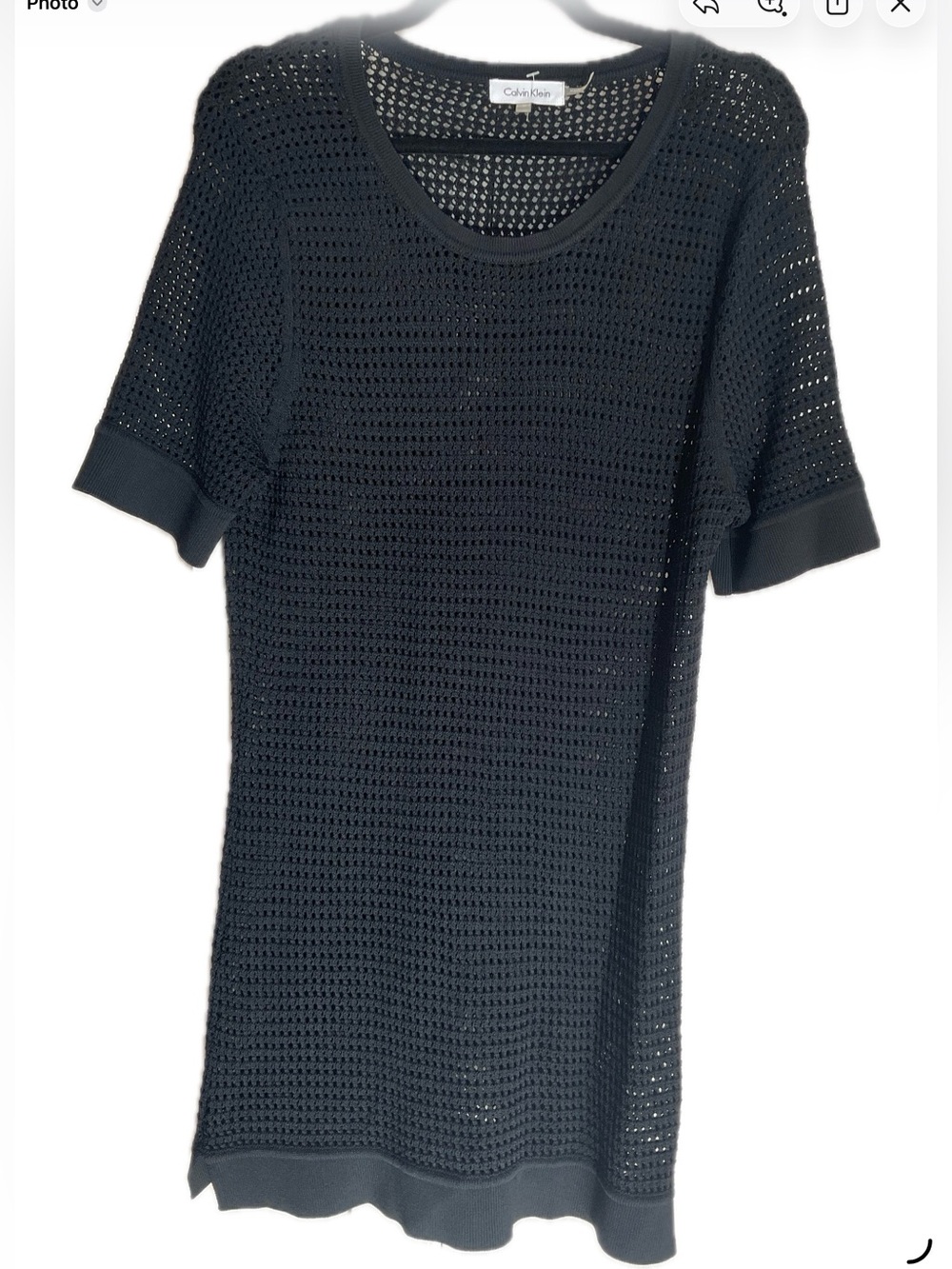 Calvin Klein Deep Black Open Mesh Knit Short Sleeve T Shirt Dress